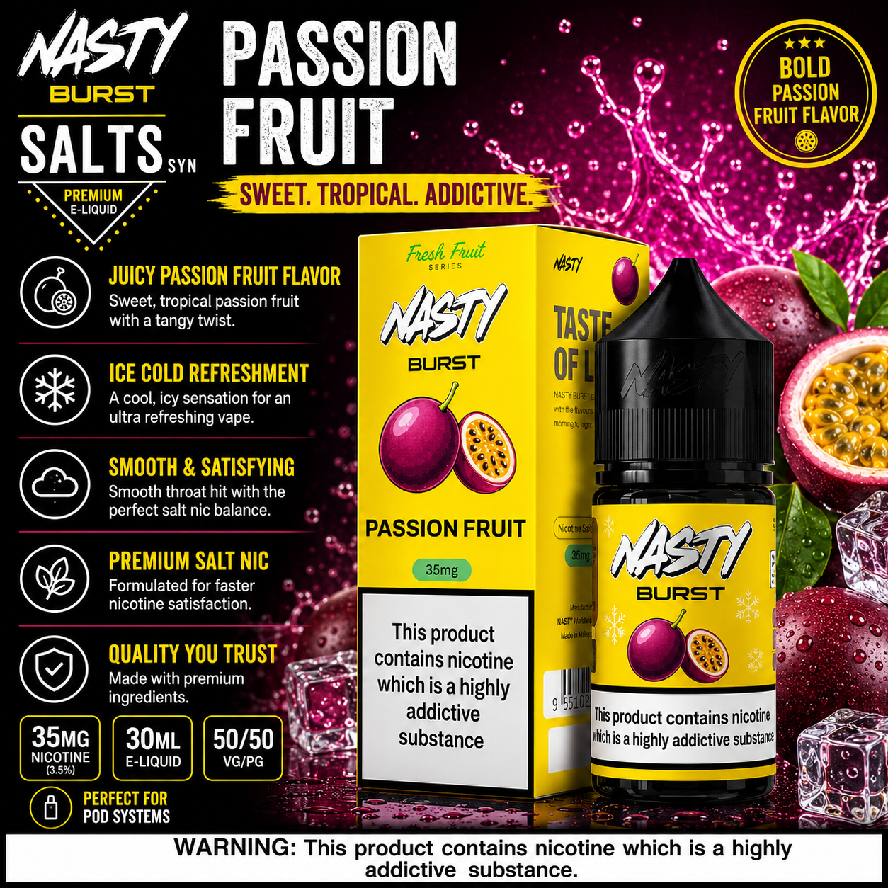 Nasty Burst Passion Fruit Nicotine Salt E-Liquid 35mg 30ml by Indian Vape Hub