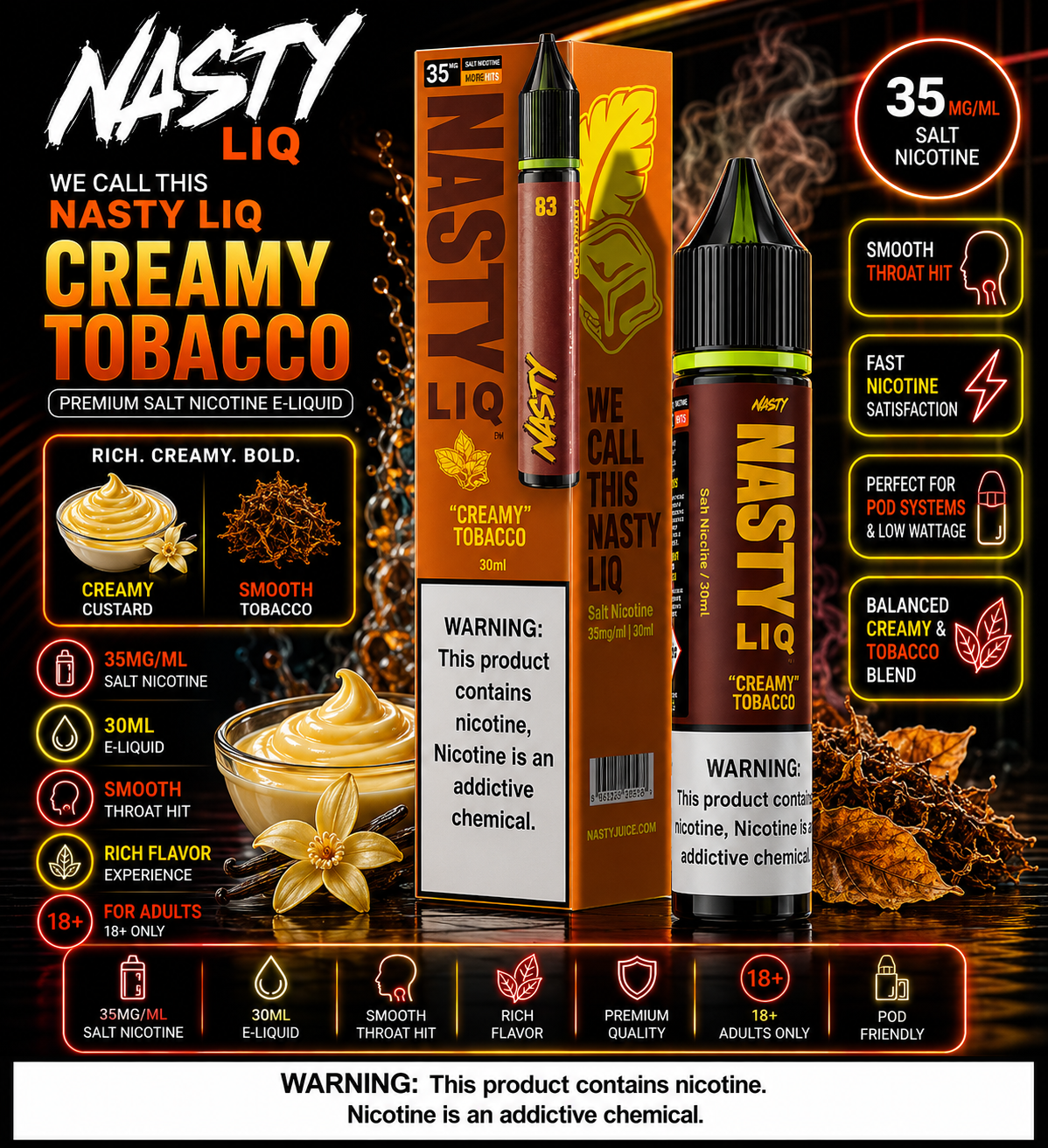 Nasty Liq Creamy Tobacco Nicotine Salt E-Liquid 35mg 30ml by Indian Vape Hub