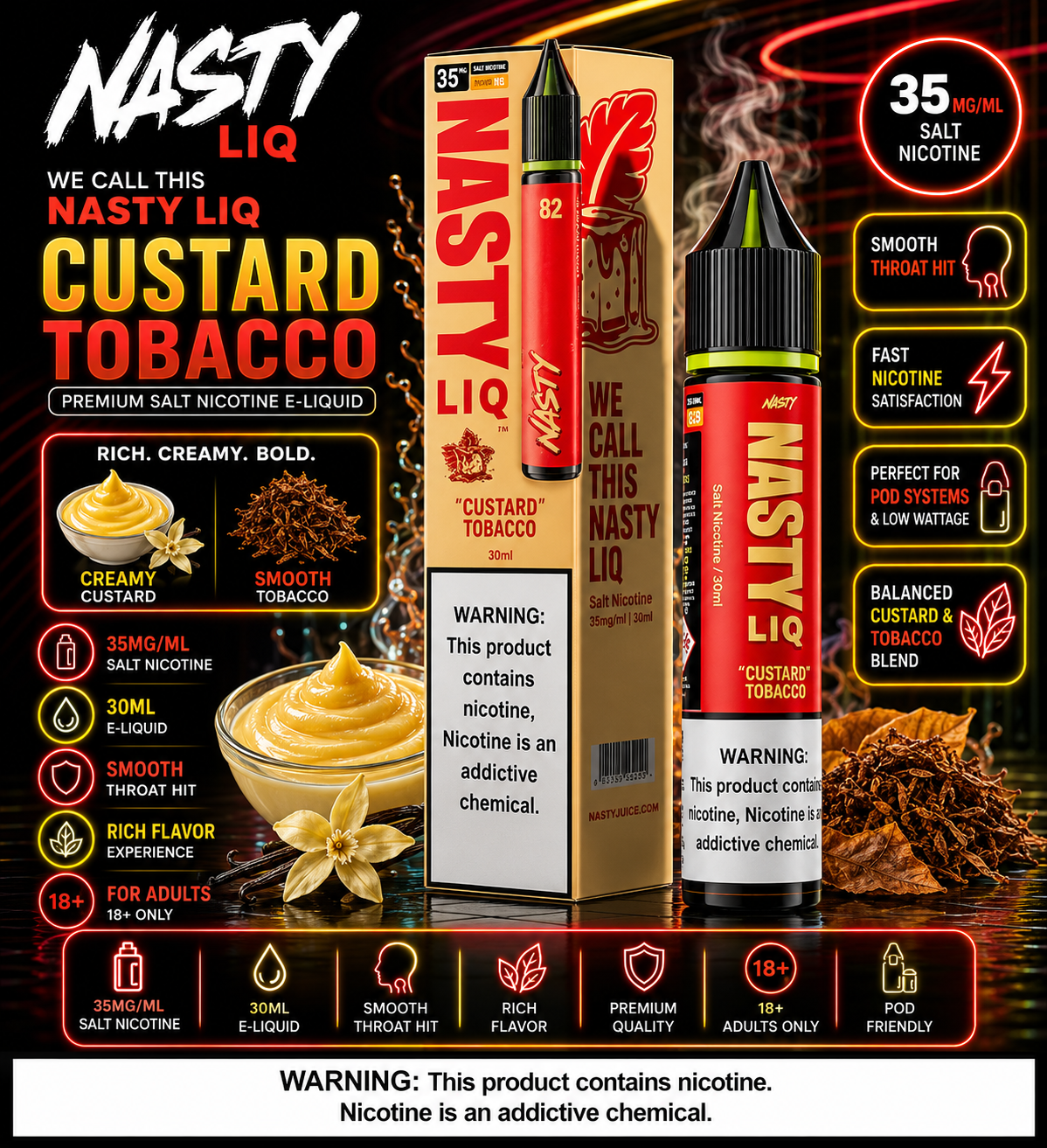 Nasty Liq Custard Tobacco Nicotine Salt E-Liquid 35mg 30ml by Indian Vape Hub