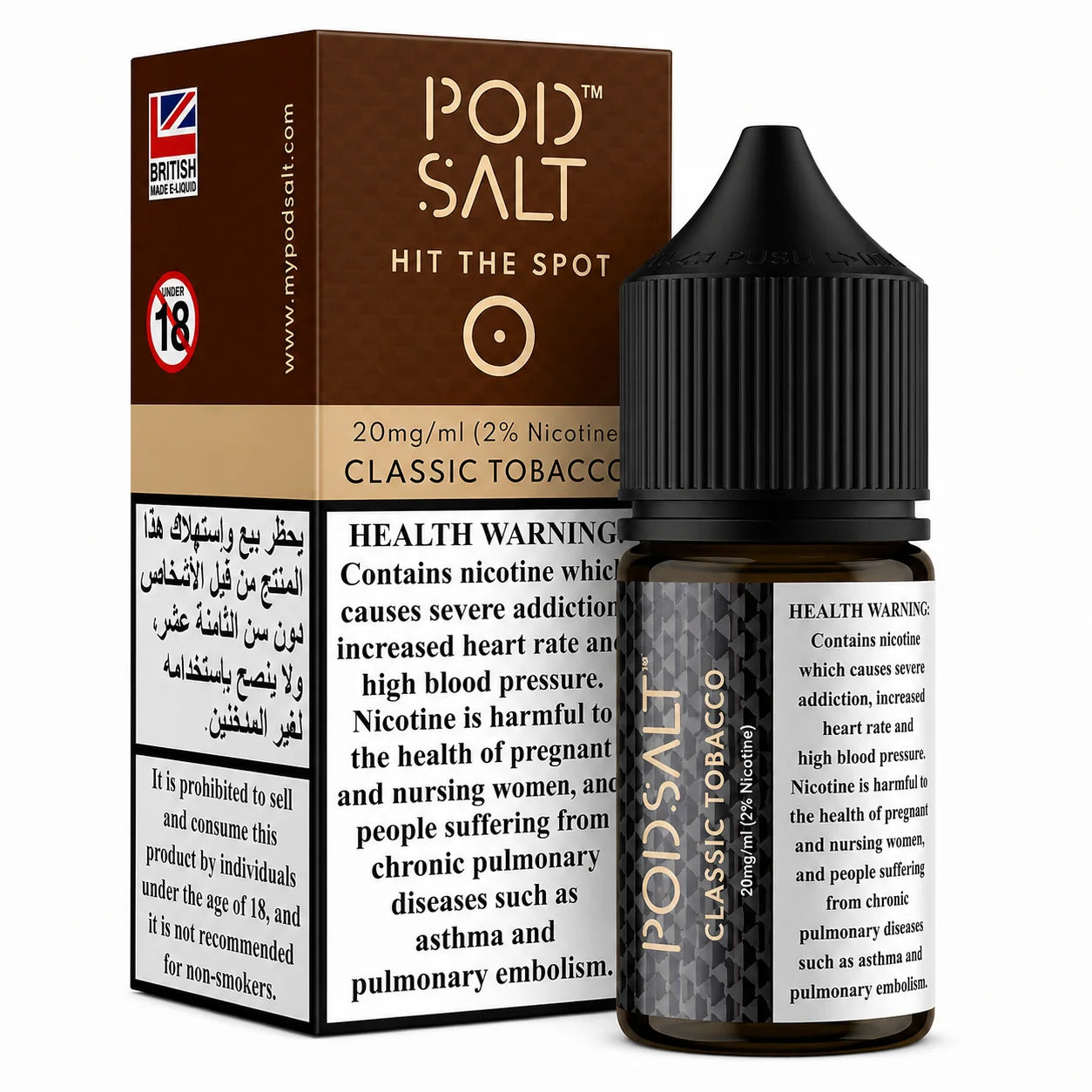 Pod Salt Classic Tobacco Nic Salt 20MG 30ML UK Made Nicotine Salt E-Liquid by Indian Vape Hub
