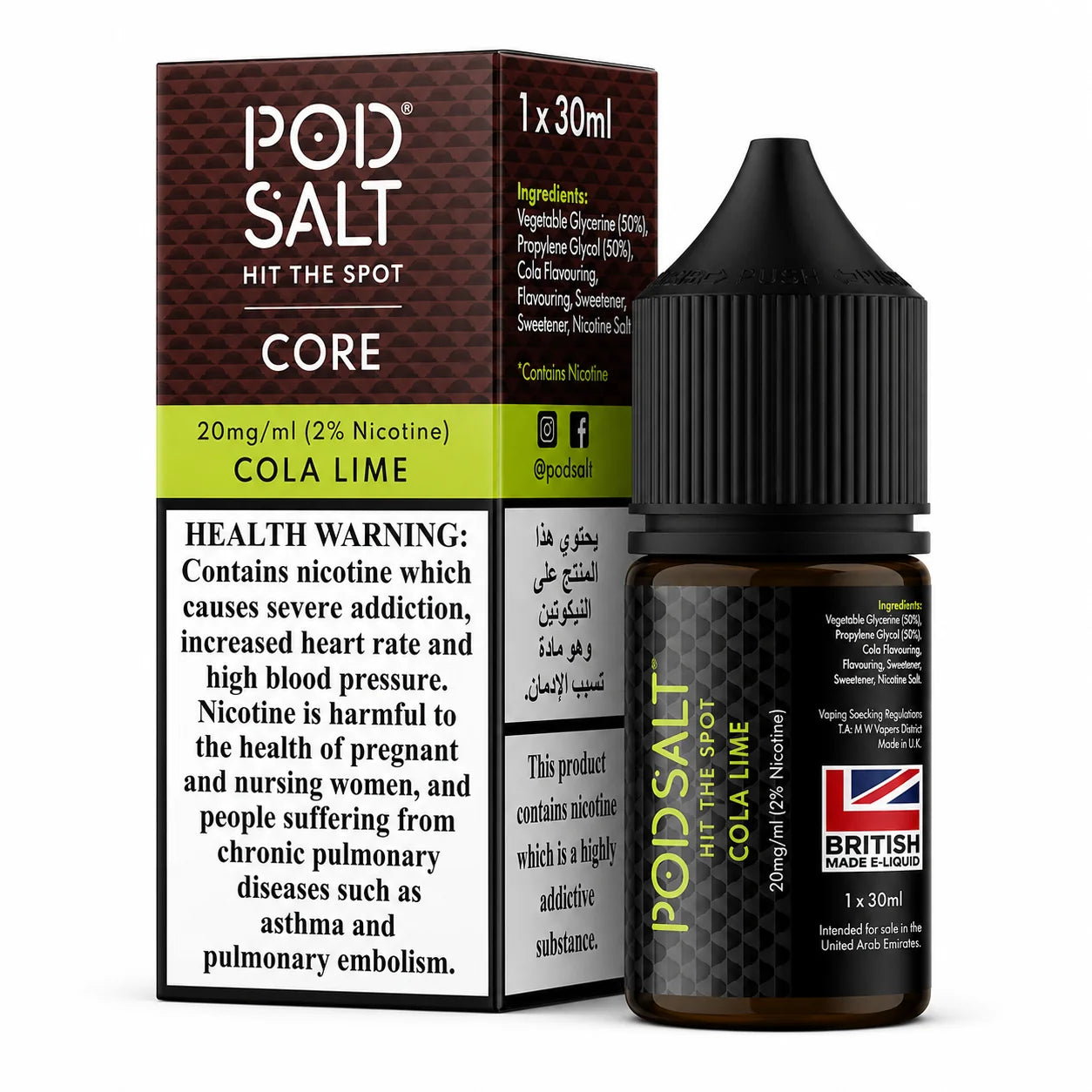 Pod Salt Core Cola Lime Nic Salt 20MG 30ML UK Made Cola and Lime Nicotine Salt E-Liquid by Indian Vape Hub