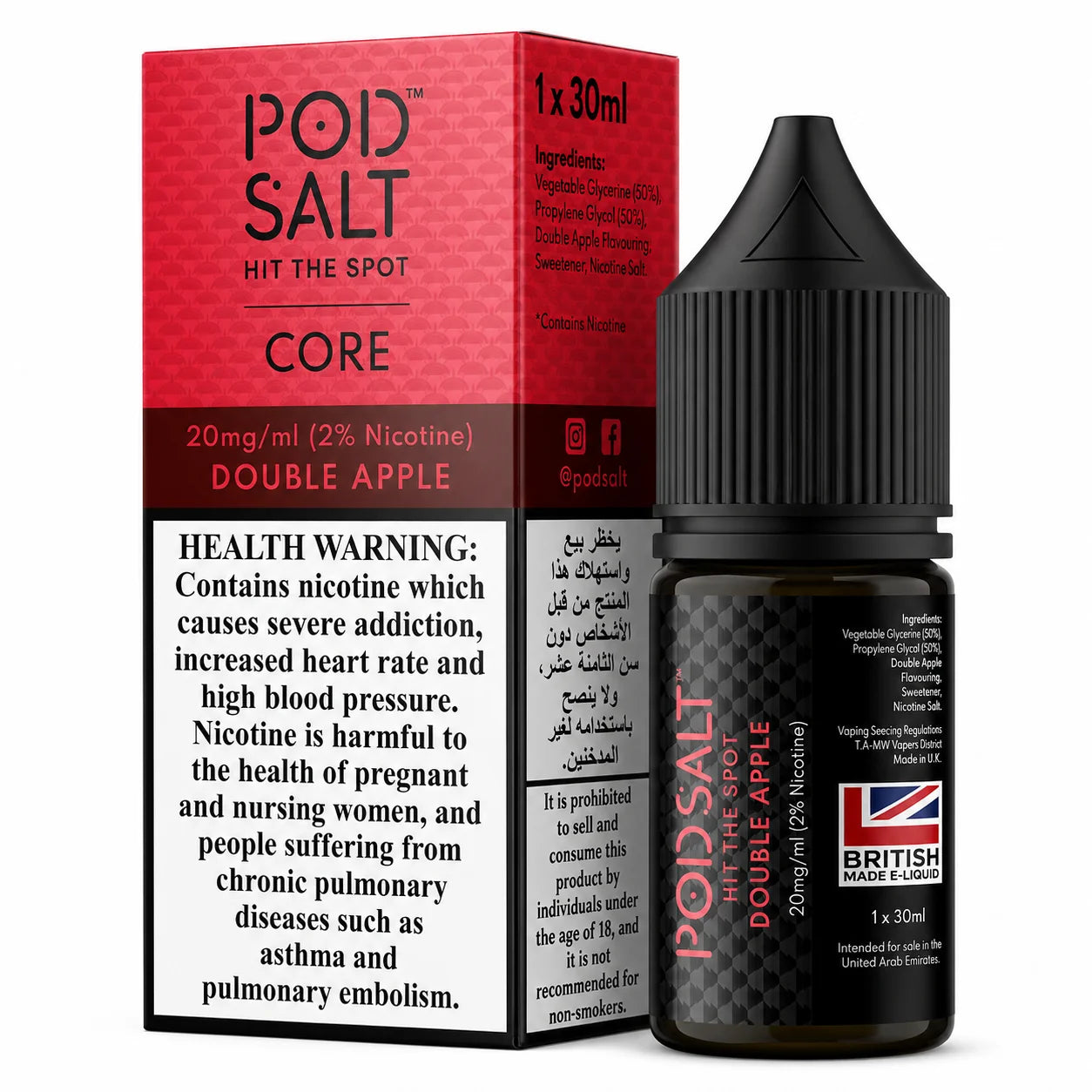 Pod Salt Core Double Apple Nic Salt 20MG 30ML UK Made Apple Nicotine Salt E-Liquid by Indian Vape Hub