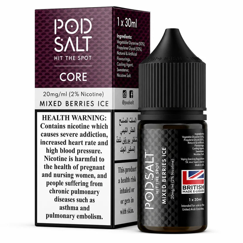 Pod Salt Core Mixed Berries Ice Nic Salt 20MG 30ML UK Made Mixed Berry Nicotine Salt E-Liquid by Indian Vape Hub
