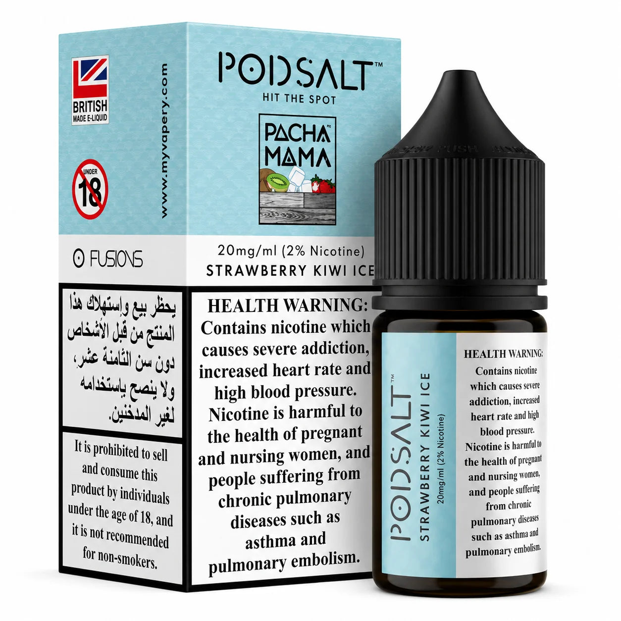 Pod Salt Fusion Strawberry Kiwi Ice Nic Salt 20MG 30ML UK Made Strawberry Kiwi Nicotine Salt E-Liquid by Indian Vape Hub