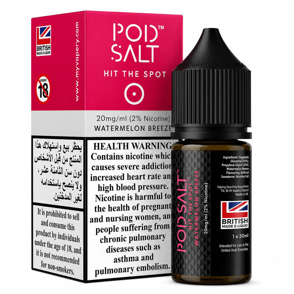 Pod Salt Watermelon Breeze Nic Salt 20MG 30ML UK Made Watermelon Nicotine Salt E-Liquid by Indian Vape Hub