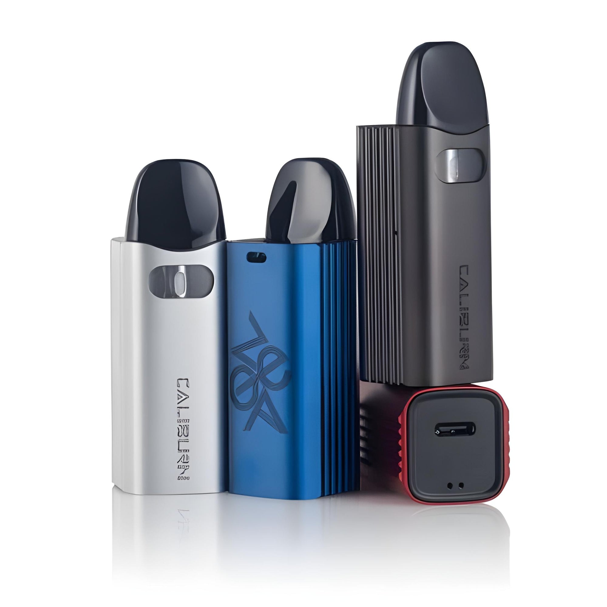 Four vaping devices from Caliburn on a white background