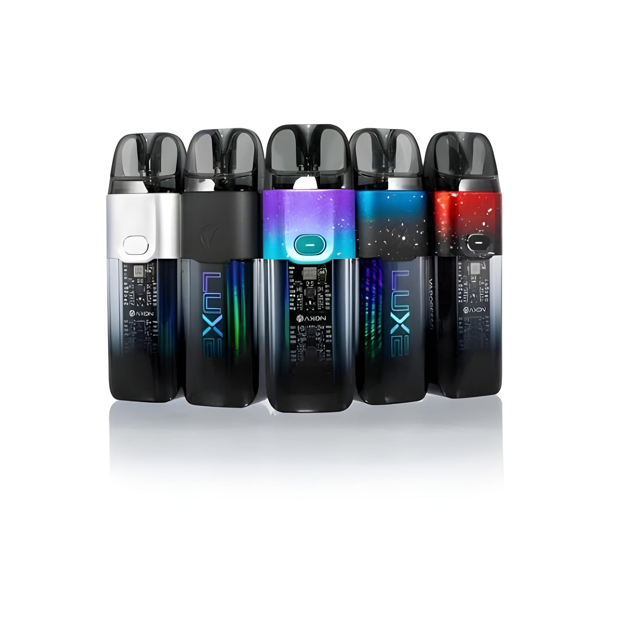 Set of EXN vape devices on a white background