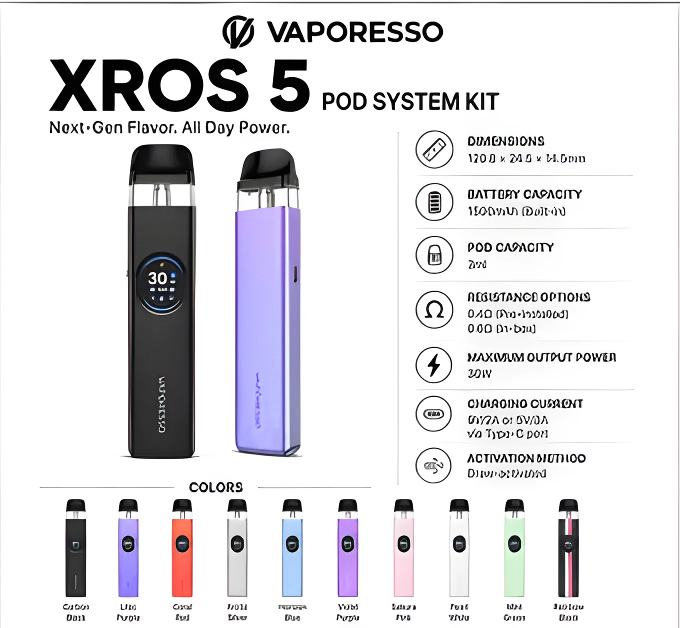 Vaporesso XROS 5 Pod Kit 30W 1500mAh Refillable Vape Device compatible with XROS Series Pods by Indian Vape Hub