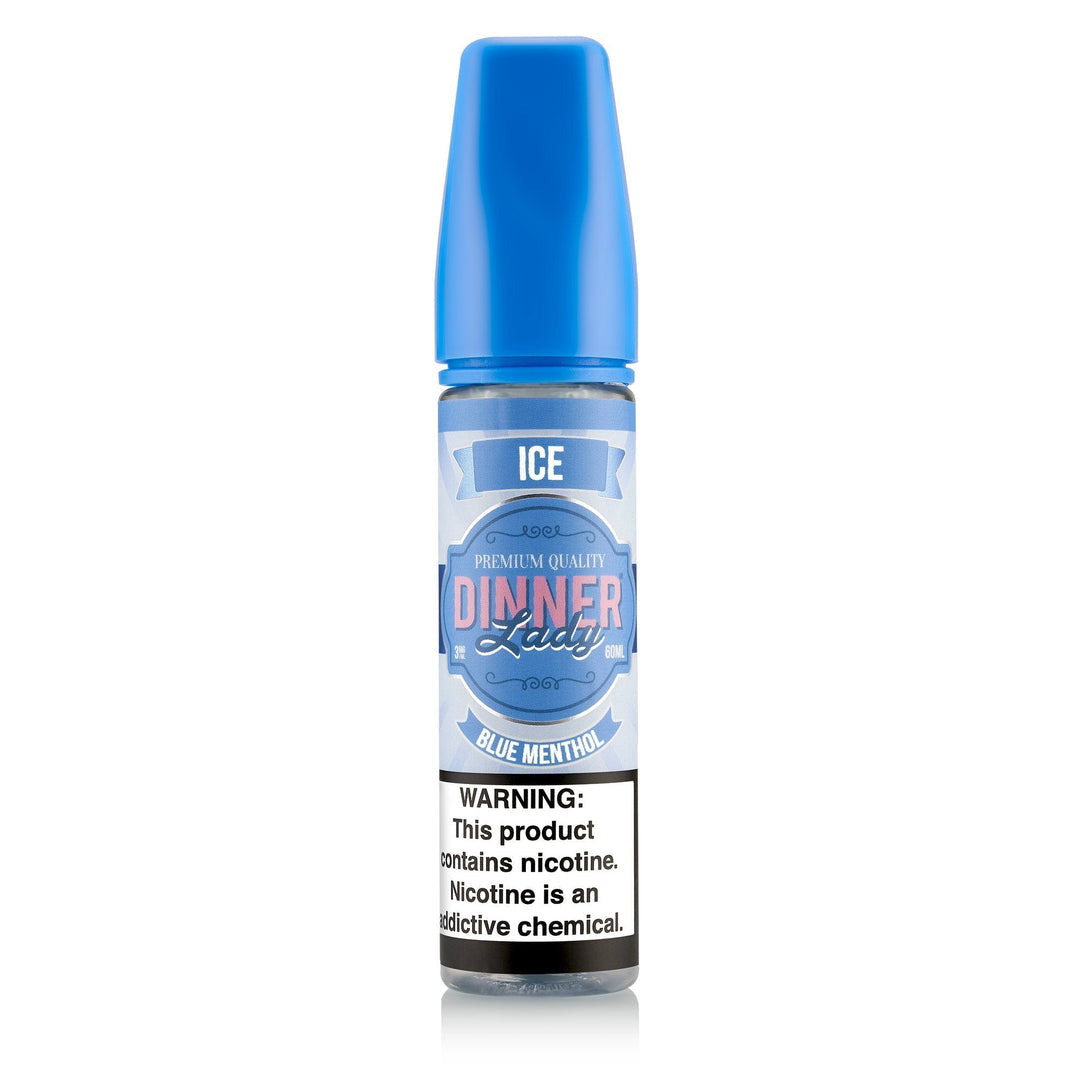 Dinner Lady Blue Menthol vape juice bottle on a white background